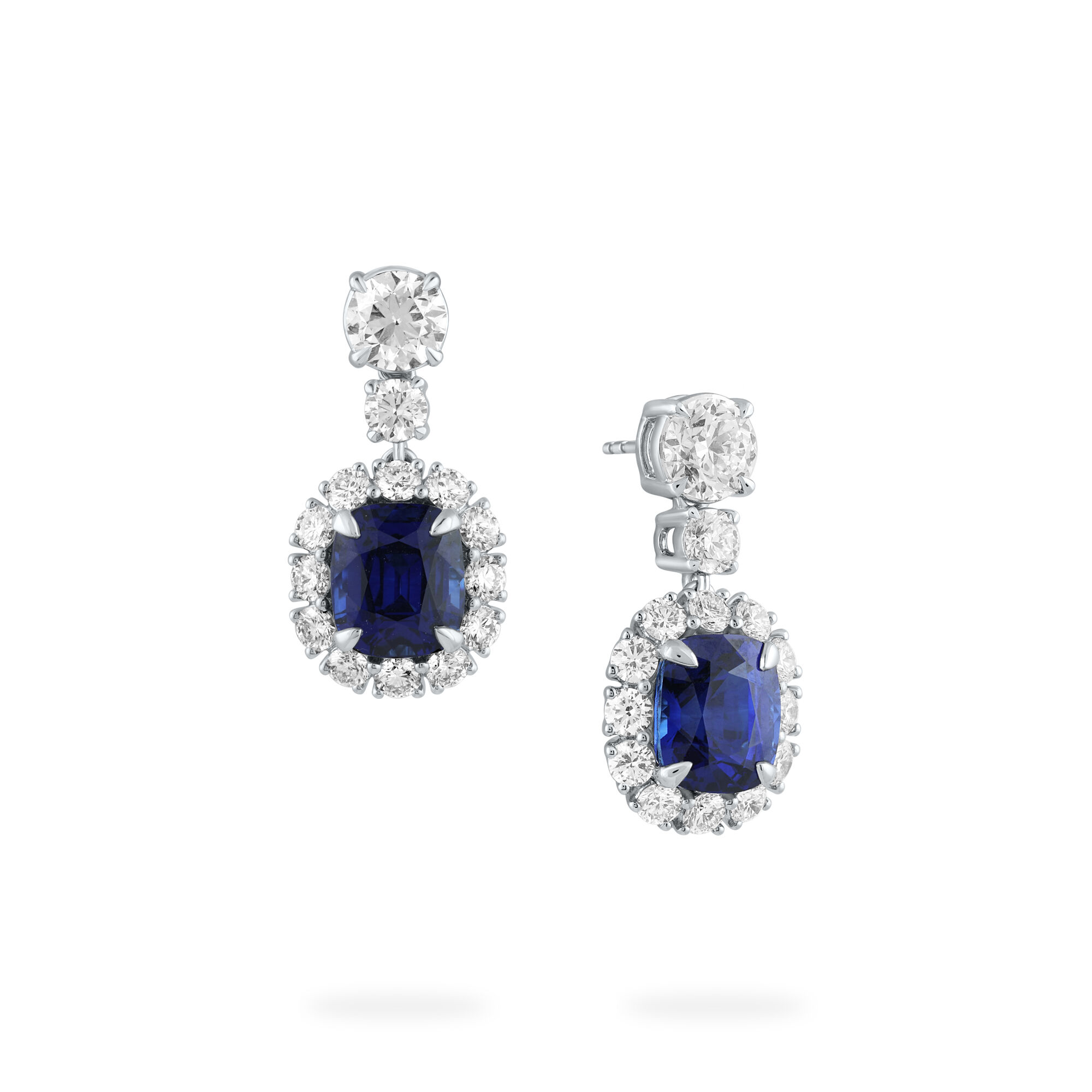 Birks Pure Desire Sapphire Cushion Cut Earrings with Diamonds in White Gold Maison Birks
